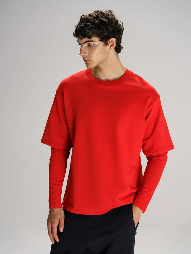 Футболка оверсайз с двойным рукавом Kosmos, красная, размер M/L