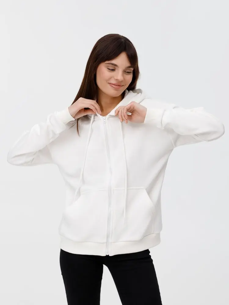Толстовка унисекс оверсайз на молнии Zippy Terry, белая, размер M/L