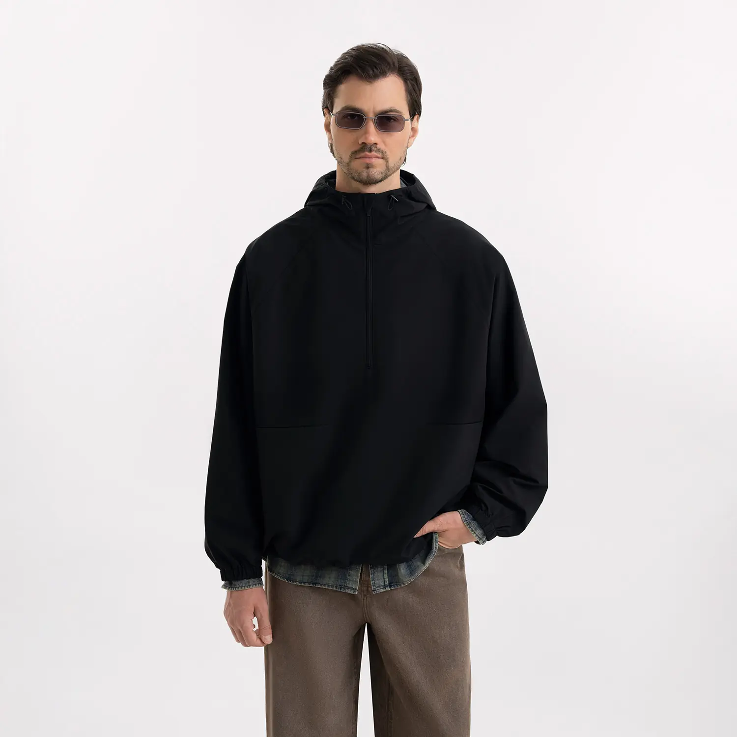 Ветровка (анорак) оверсайз унисекс RISSMAN, черная, размер M/L