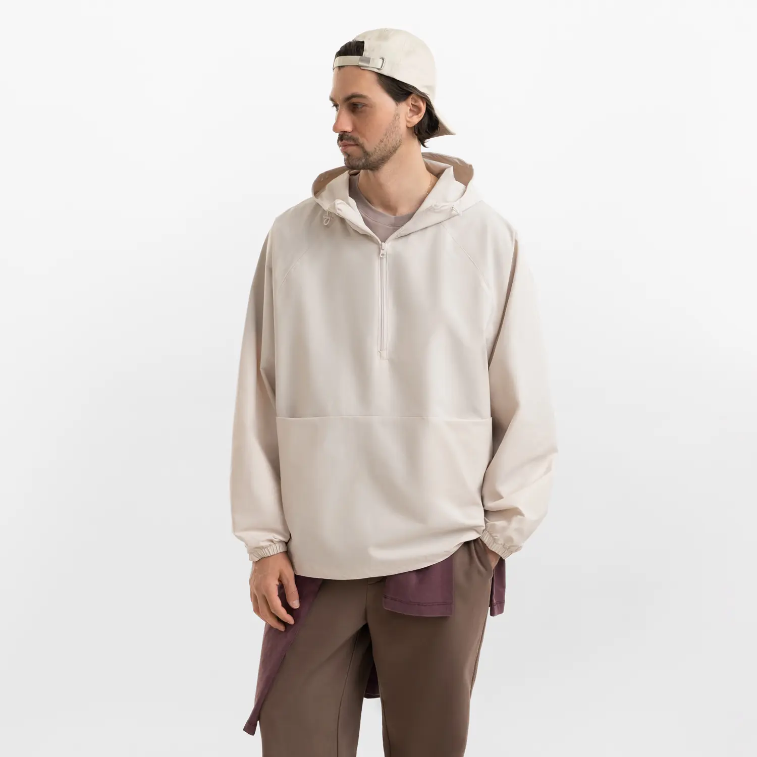 Ветровка (анорак) оверсайз унисекс RISSMAN, бежевая, размер XL/XXL