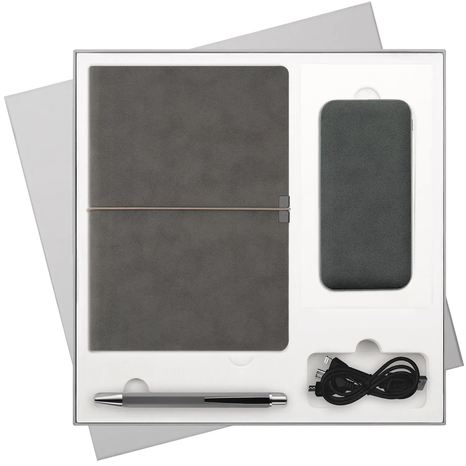 Подарочный набор In Velour, серый (ежедневник, ручка, аккумулятор)