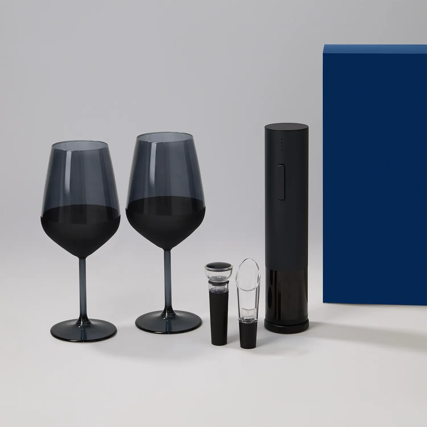 Подарочный набор 2 бокала для вина Black Edition + набор для вина Sacramento в синей коробке