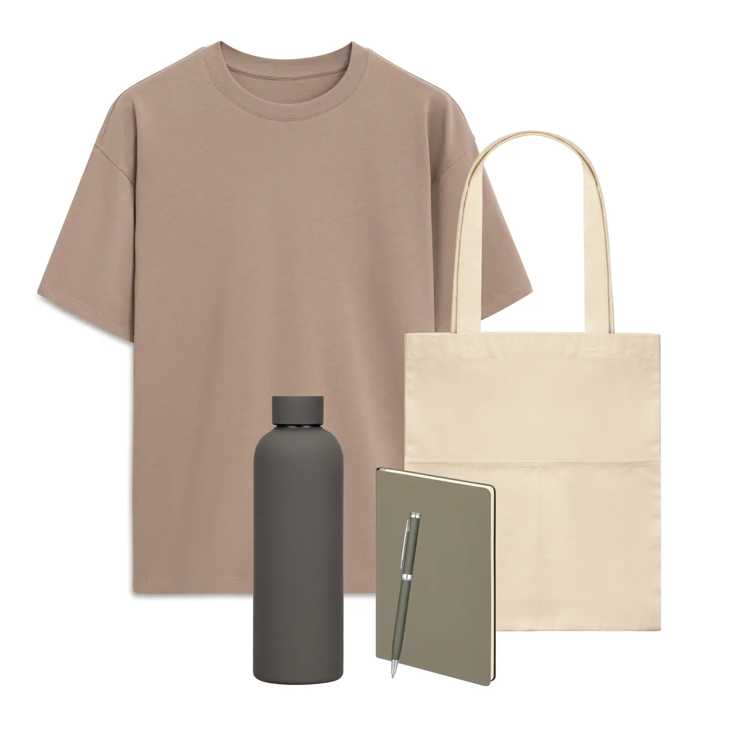 Набор с одеждой RUST (футболка, термобутылка, ежедневник, ручка, шоппер), мокко/серый, XS/S