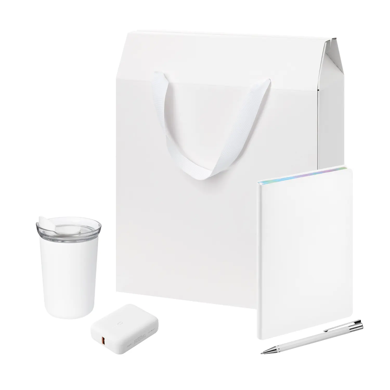 Подарочный набор Welcome Pack, белый (термокружка, ежедневник, ручка, ЗУ, коробка-пакет)