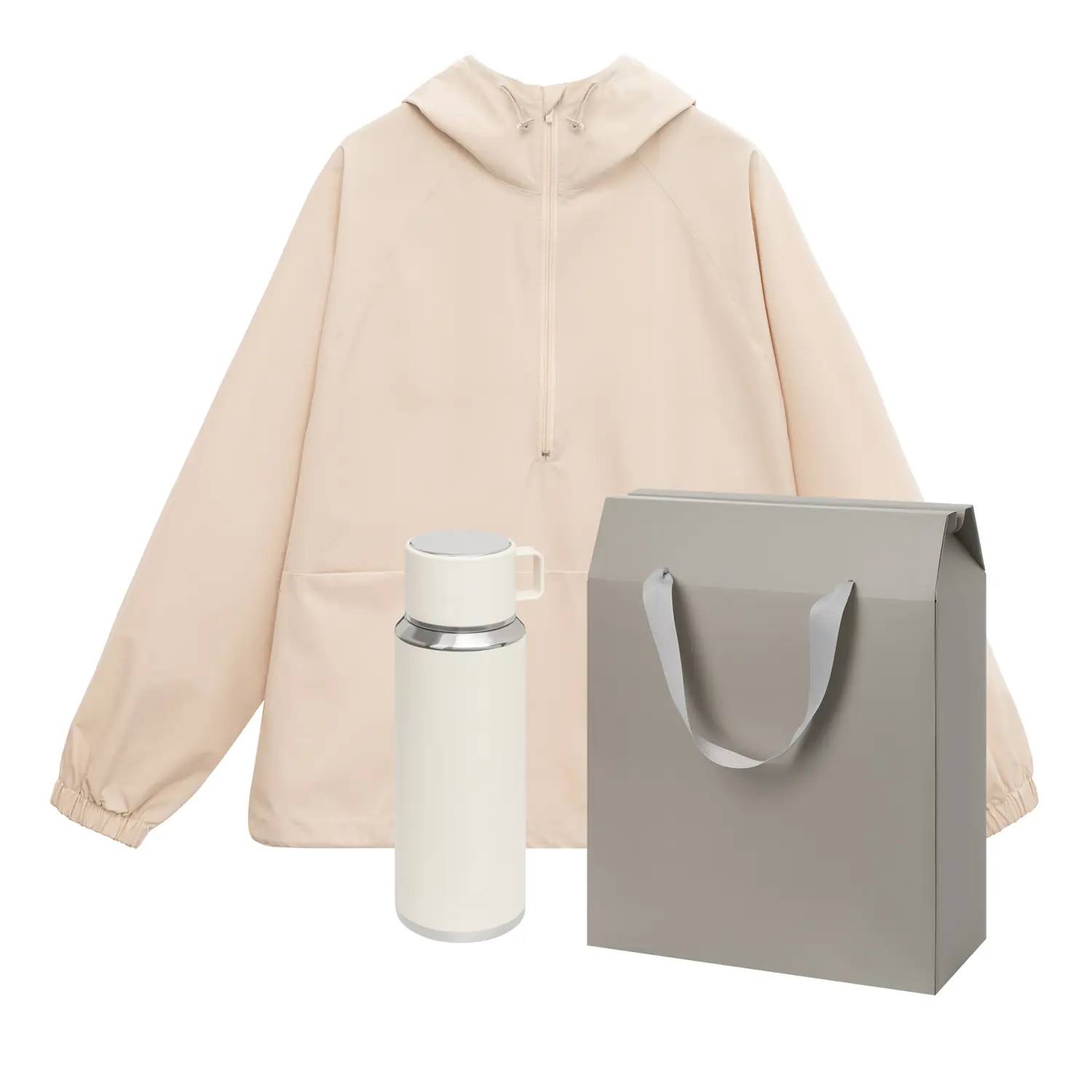 Премиум набор с одеждой RISSMAN (ветровка, термос), бежевый, XS/S