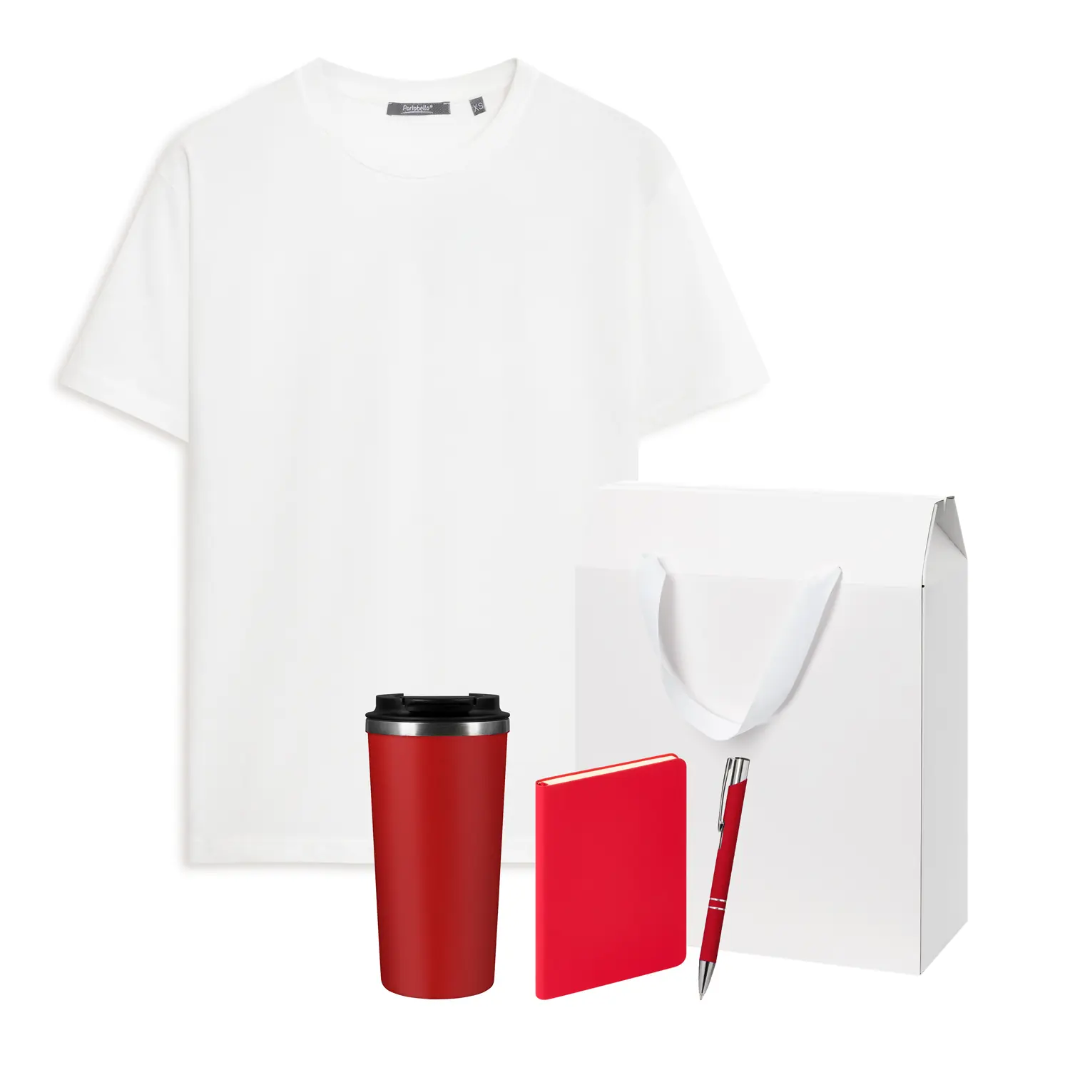 Набор с одеждой KRIS (футболка, термокружка, ежедневник, ручка), красный/белый, XL