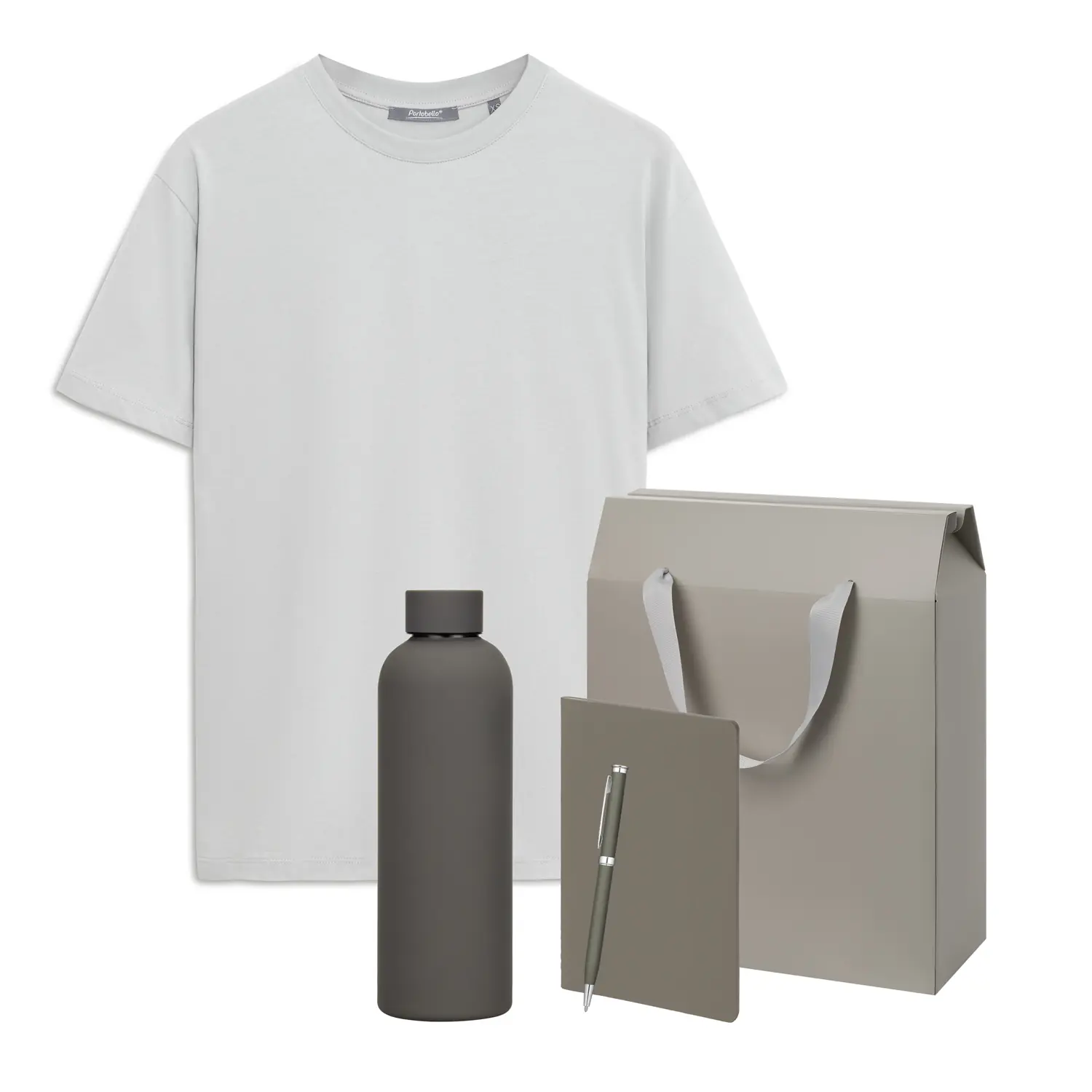 Набор с одеждой KRIS (футболка, термобутылка, блокнот, ручка), серый, L
