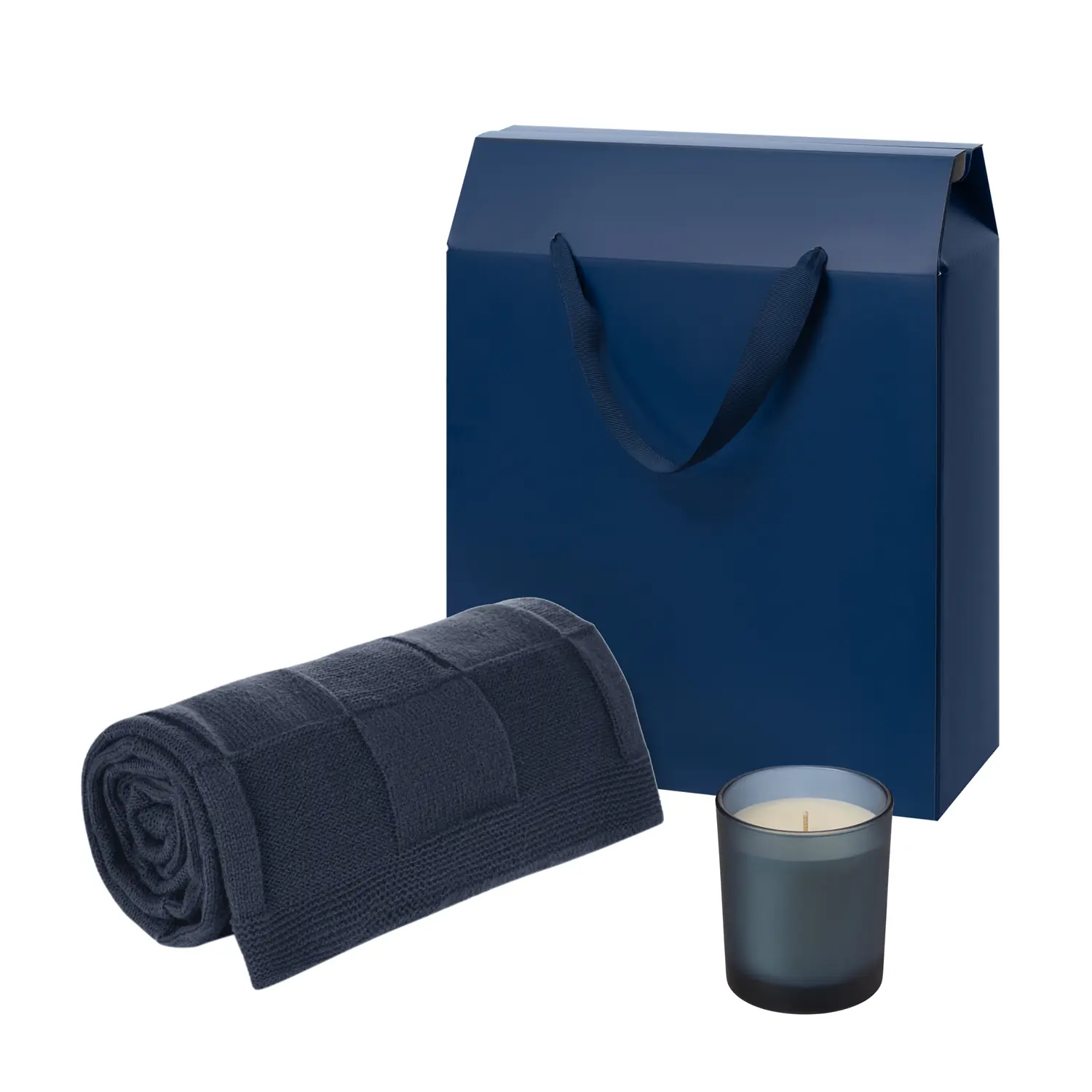 Подарочный набор Enigma. Cella Soft, синий (свеча, плед)