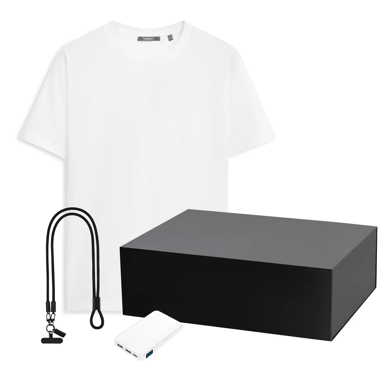 Набор с одеждой KRIS (футболка, аккумулятор, кабель-ланьярд), белый/черный, S