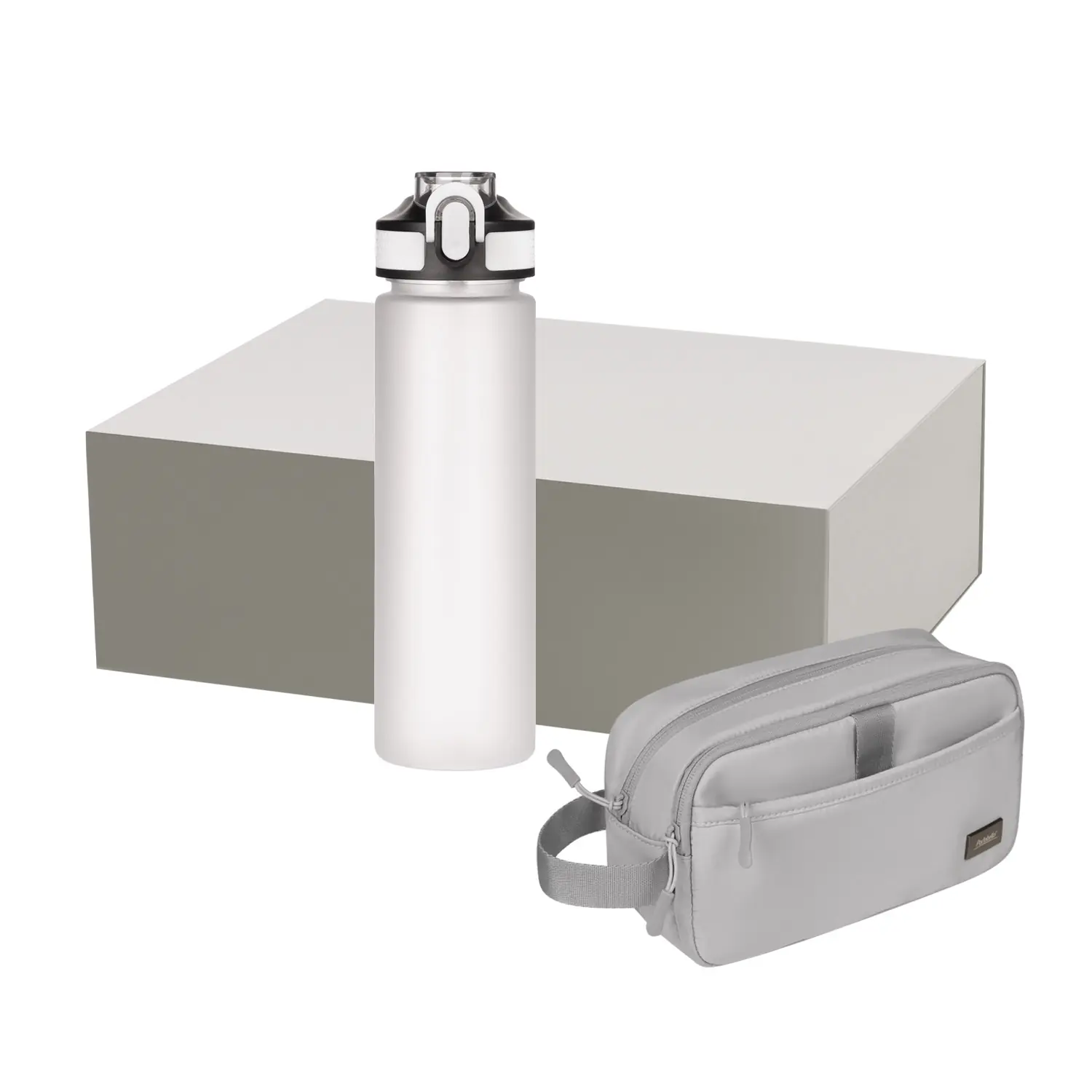 Подарочный набор Boston, Flip, серый (дорожная косметичка, бутылка)
