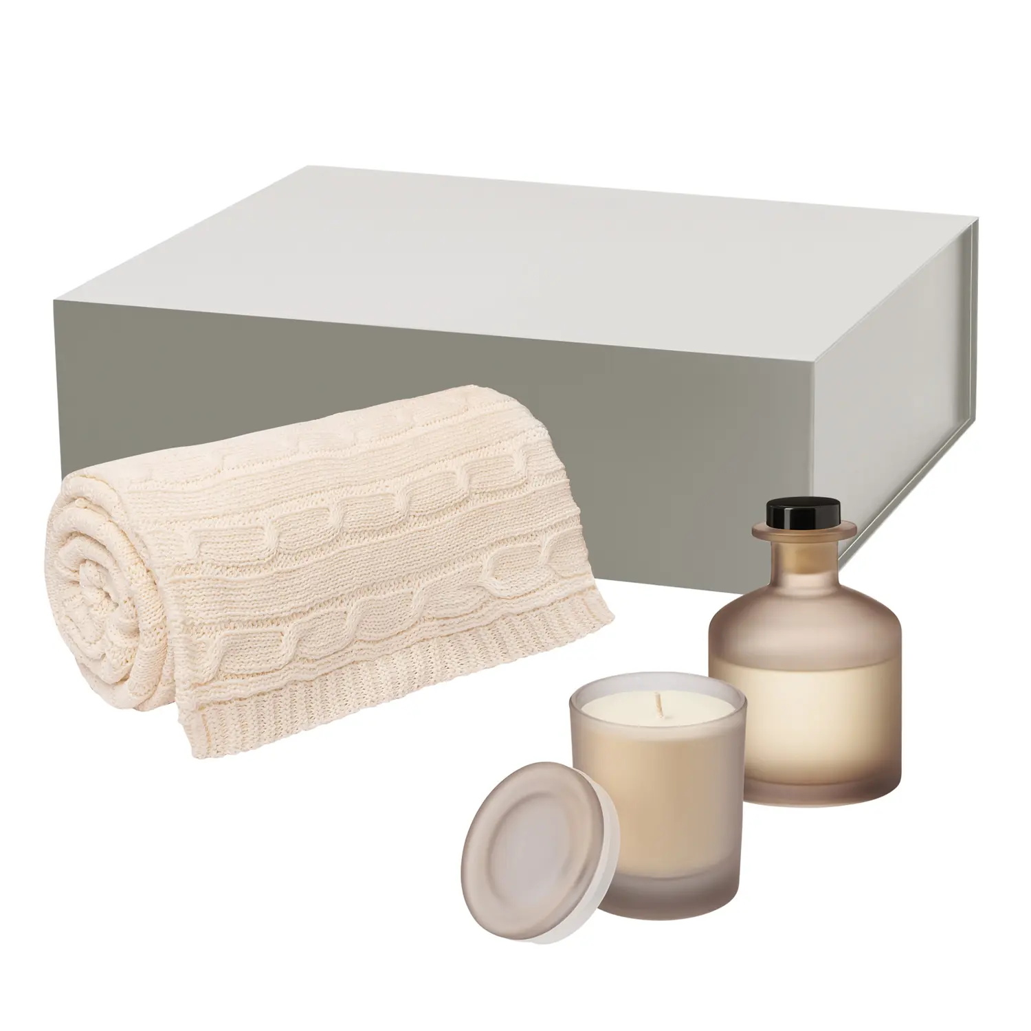 Подарочный набор Mizu, Fado, бежевый (свеча, диффузор, плед)