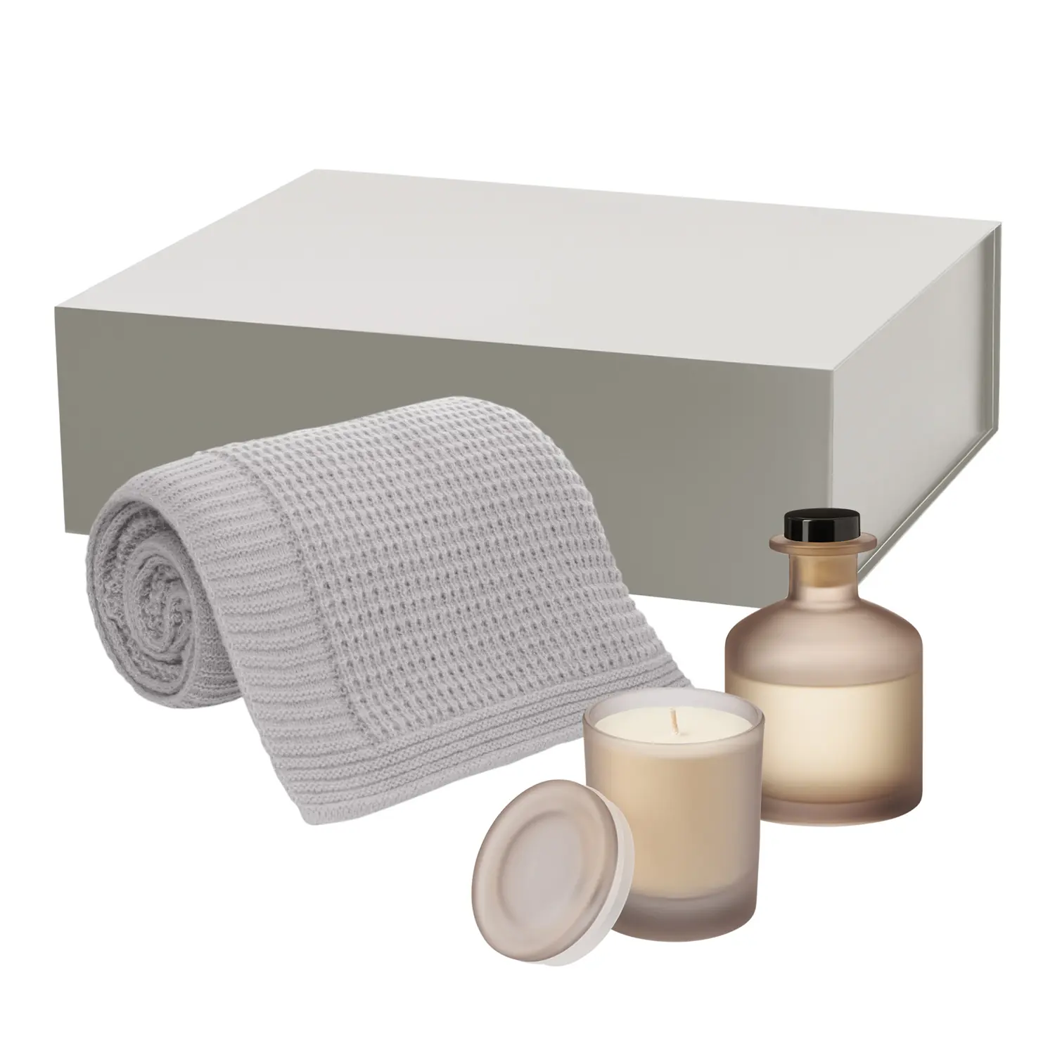 Подарочный набор Mizu, Malta Soft, бежевый (свеча, диффузор, плед)