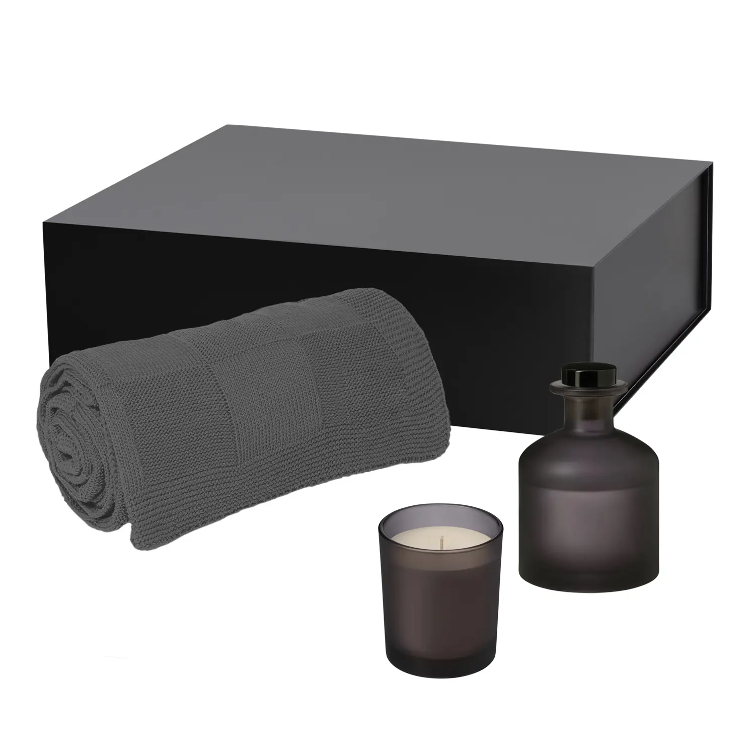 Подарочный набор Enigma, Cella, серый (свеча, диффузор, плед)