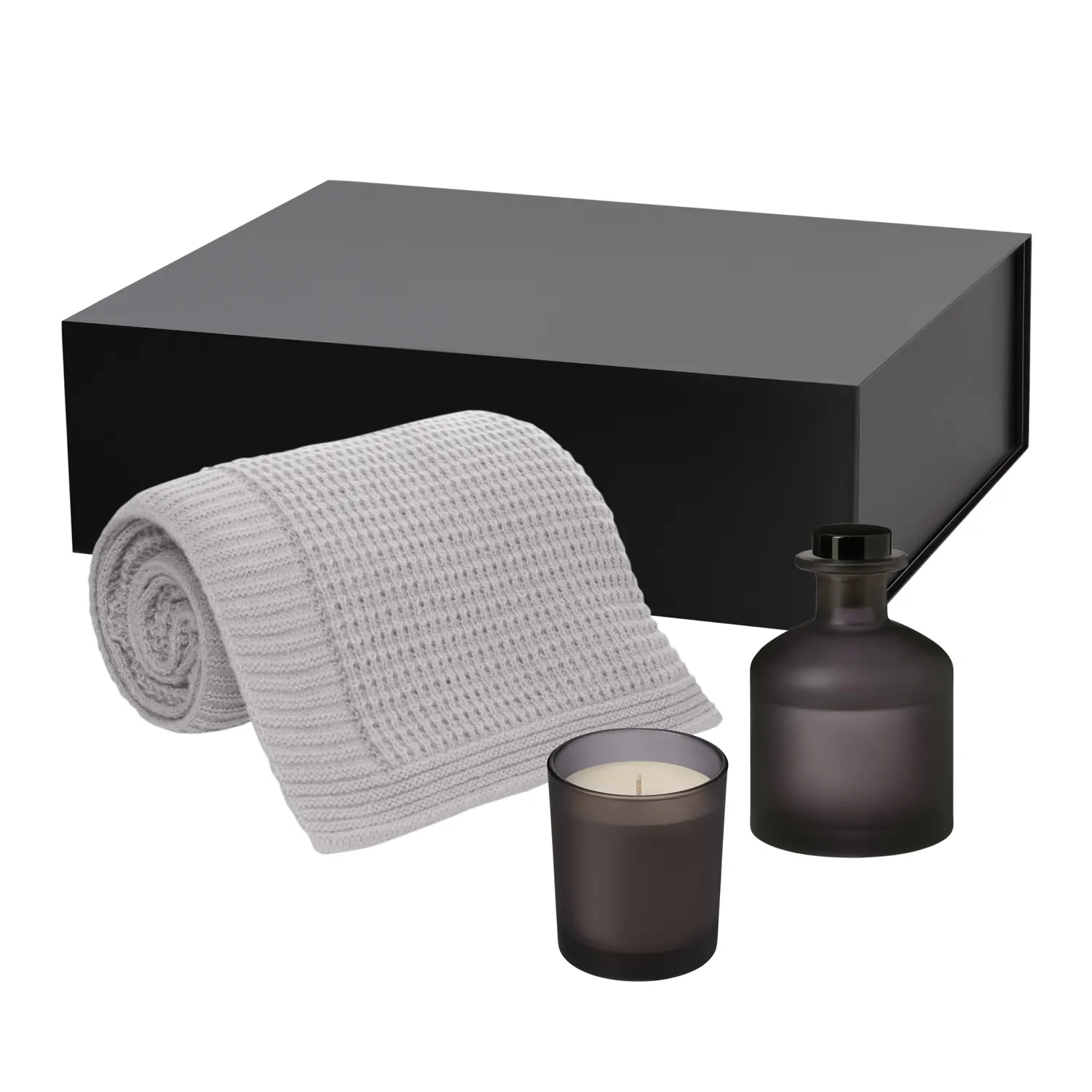 Подарочный набор Enigma, Malta Soft, серый (свеча, диффузор, плед)