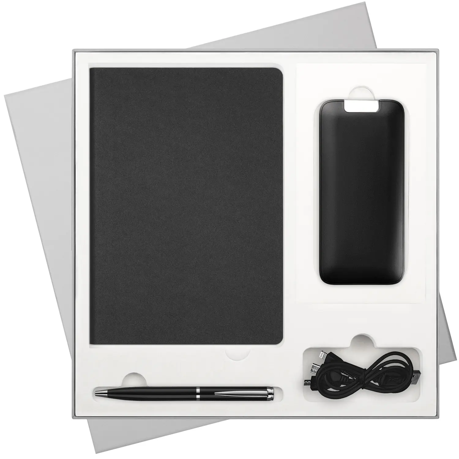 Подарочный набор Moon river, черный (ежедневник, ручка, аккумулятор)