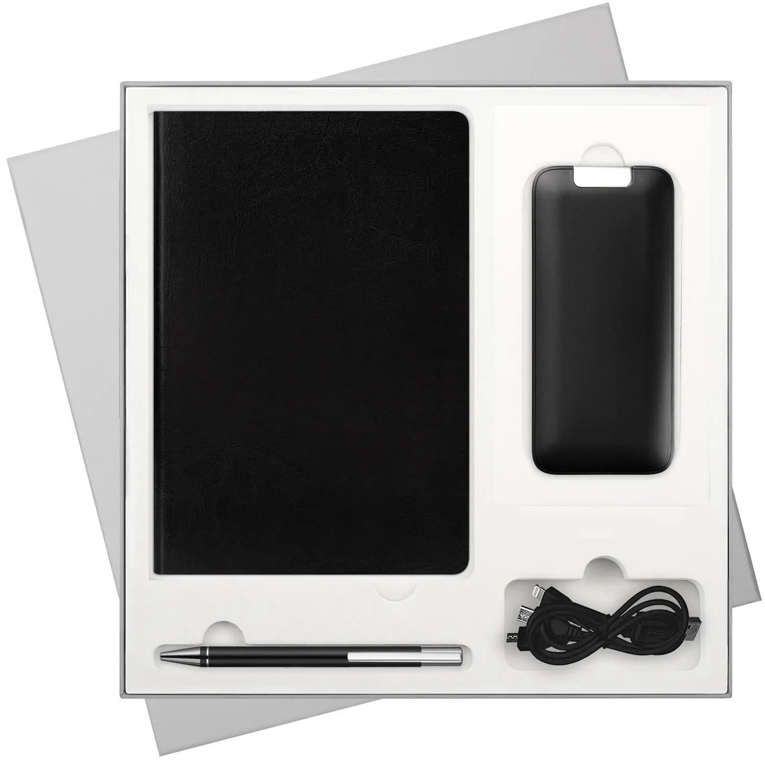 Подарочный набор River side, черный (ежедневник, ручка, аккумулятор)