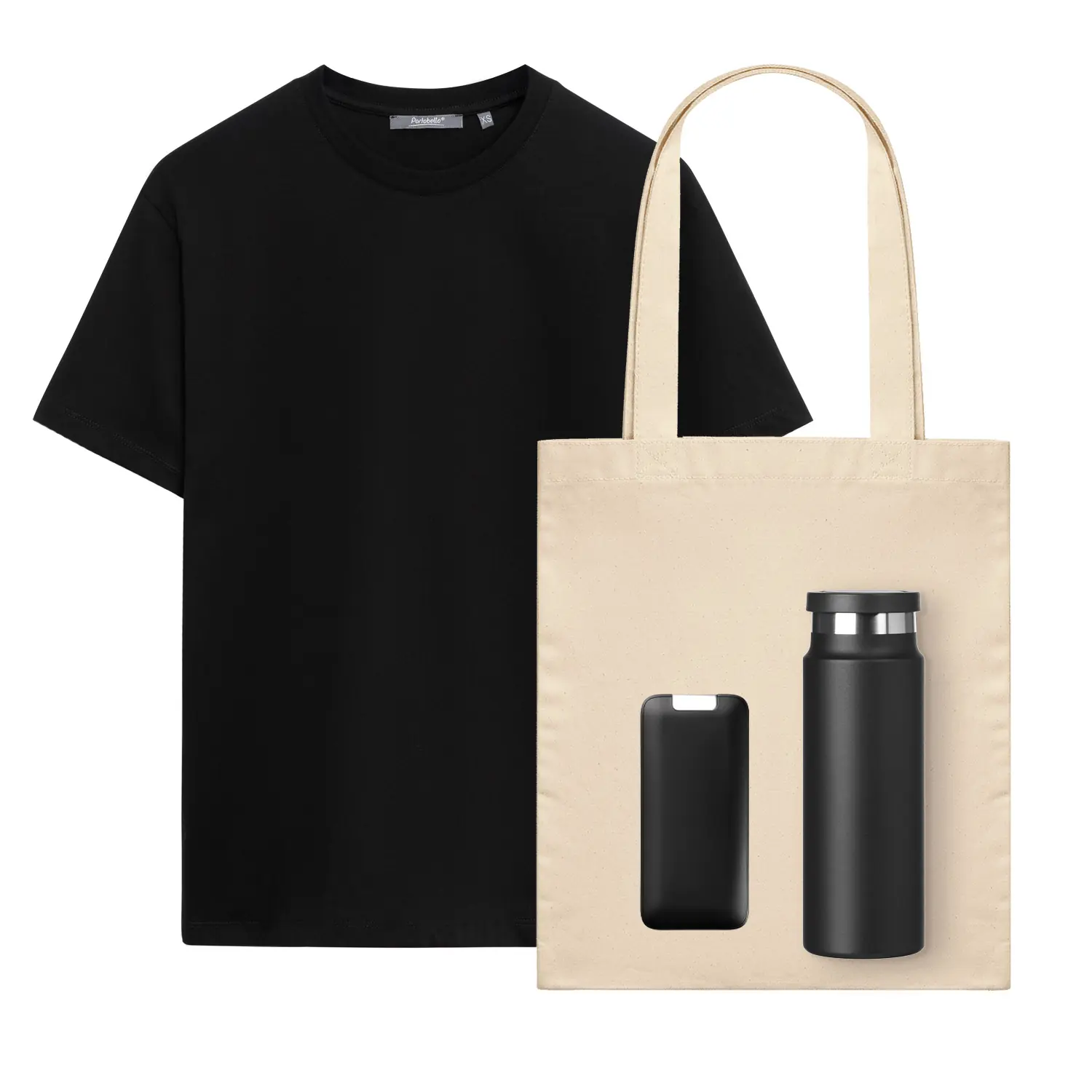 Набор с одеждой KRIS (футболка, аккумулятор, термобутылка, шоппер), черный, XL