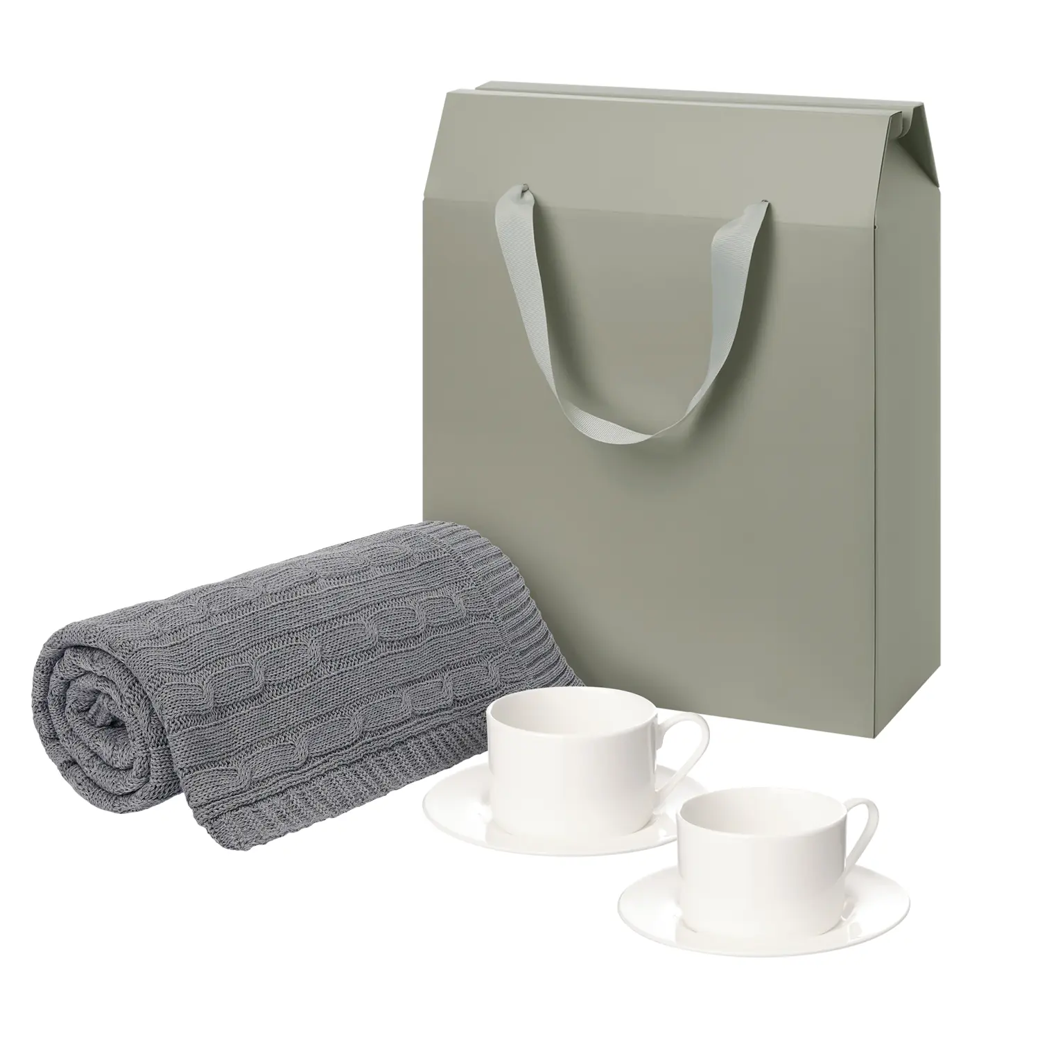 Подарочный набор Mokko, Fado, серый в коробке-пакете (две чайных пары, плед)