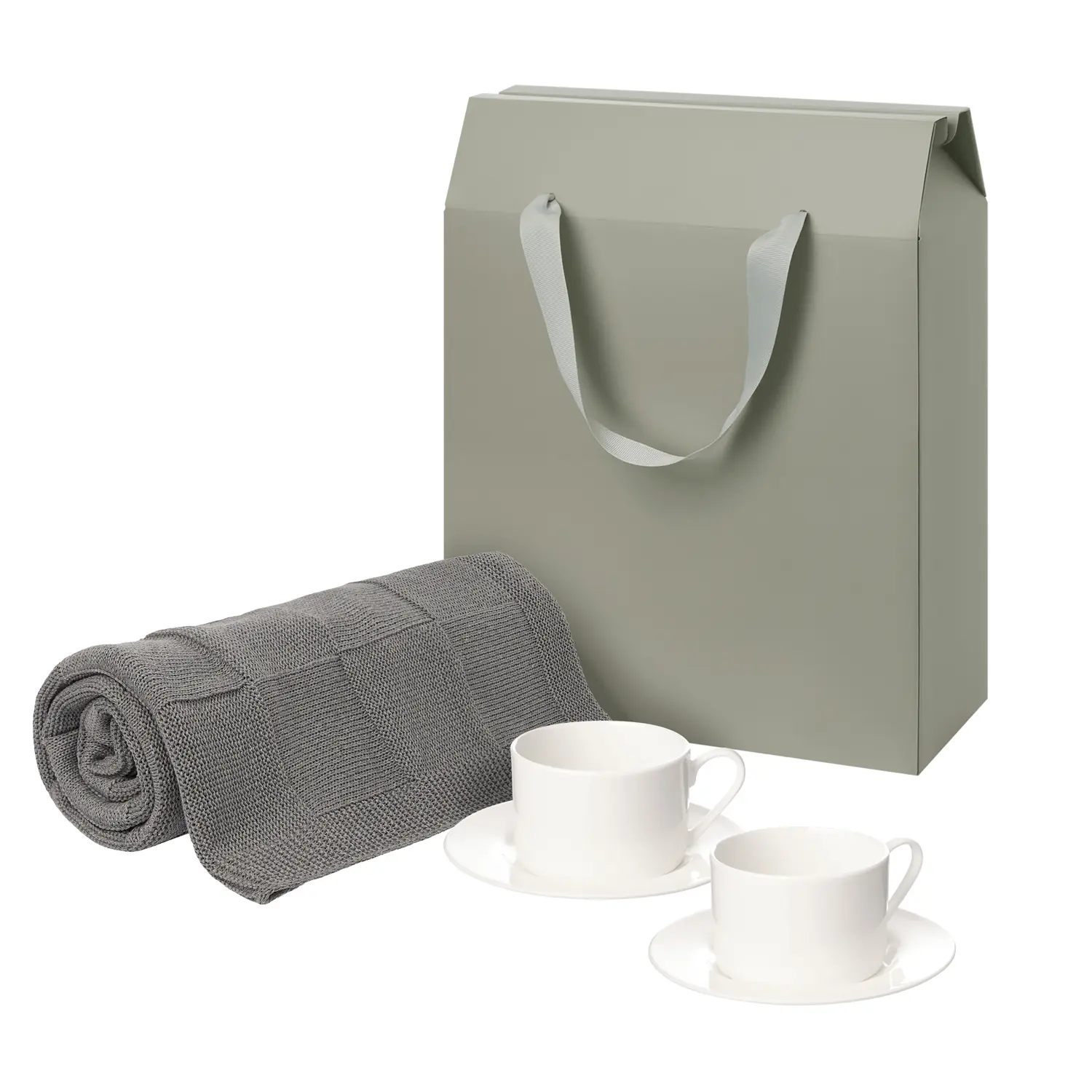 Подарочный набор Mokko, Сella, серый в коробке-пакете (две чайных пары, плед)