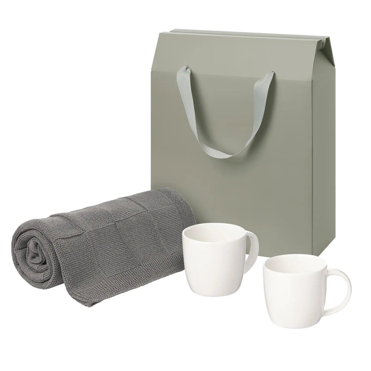 Подарочный набор Dafna, Cella, серый в коробке-пакете (две фарфоровых кружки, плед)