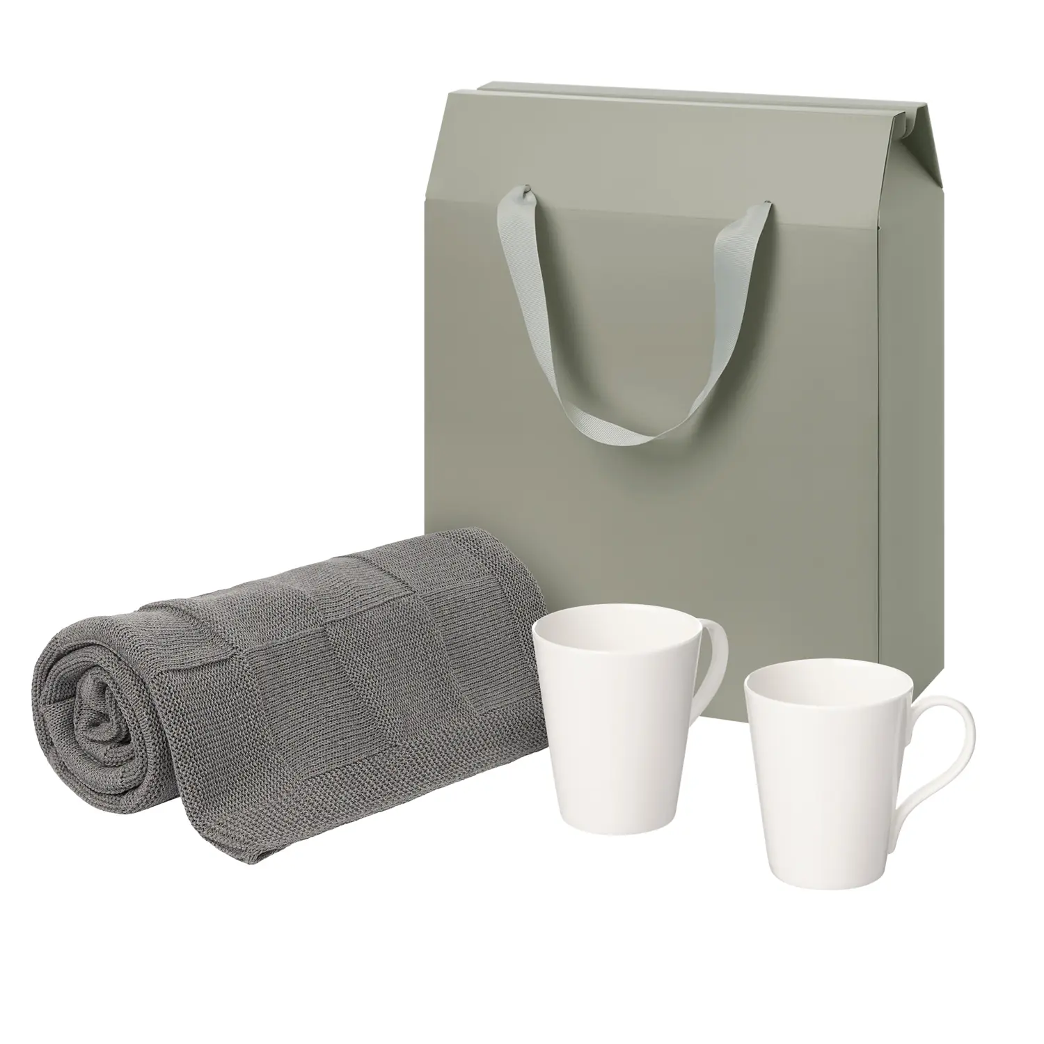 Подарочный набор Vesta, Cella, серый в коробке-пакете (две фарфоровых кружки, плед)