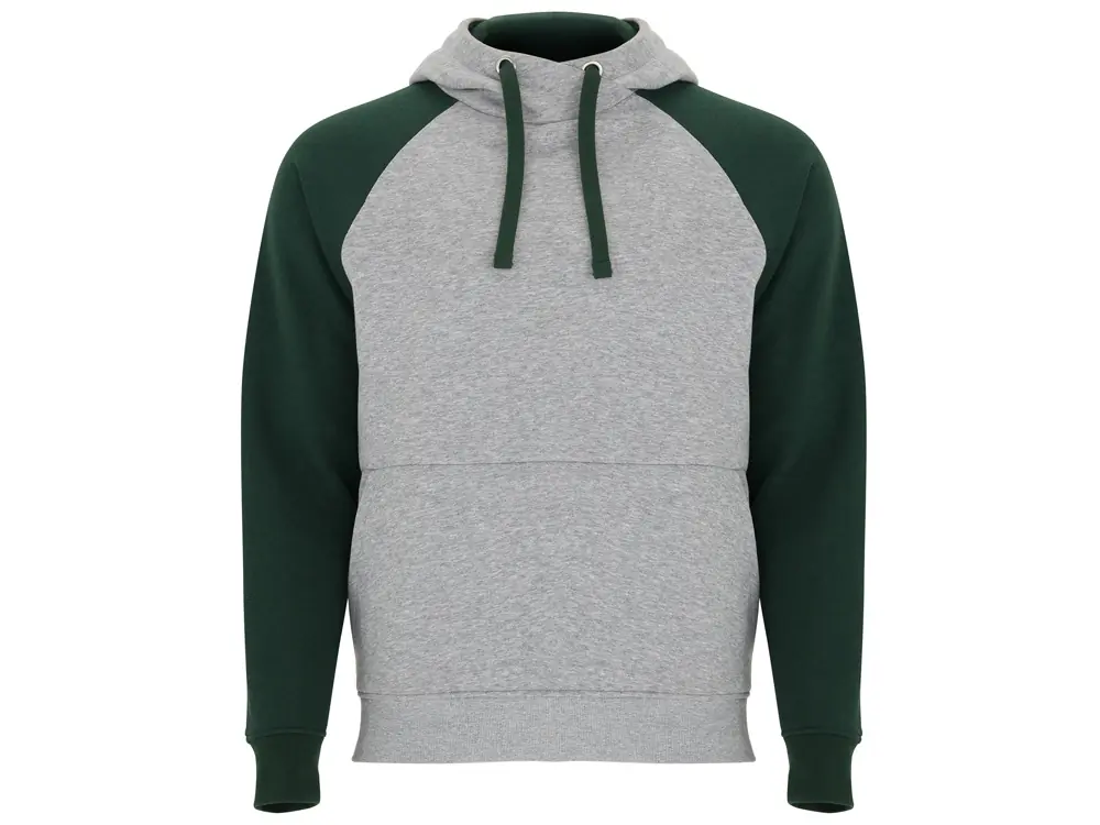 Толстовка с капюшоном Badet мужской, серый меланж/бутылочный зеленый