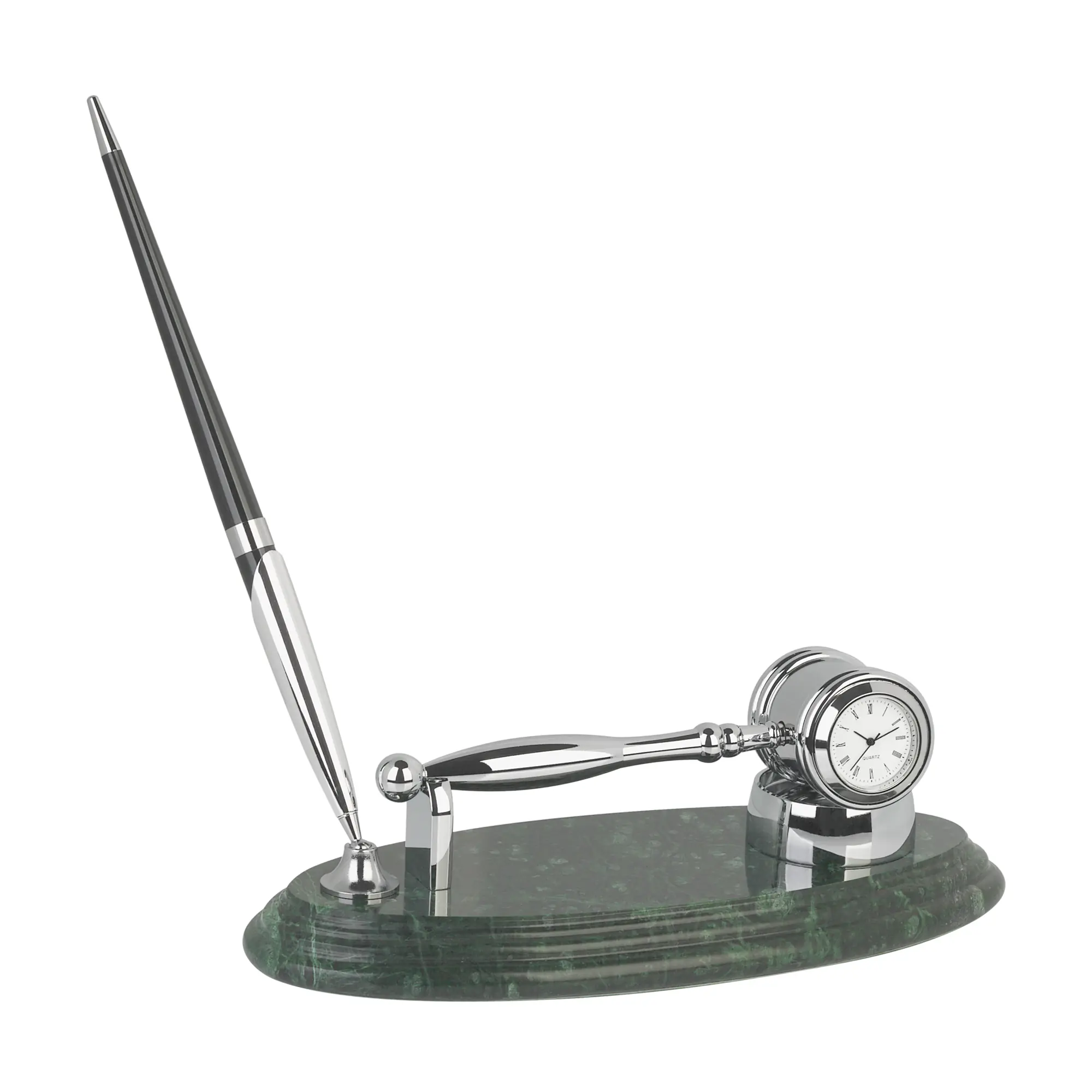Подставка "Правосудие" с часами и ручкой / серебристый с зеленым