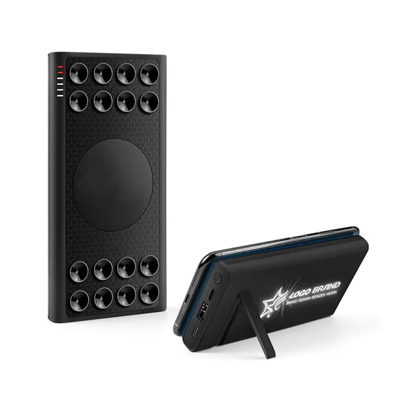 Беспроводное зарядное устройство "Eight SOFTTOUCH", 8000 mAh, с подсветкой логотипа и подставкой / черный