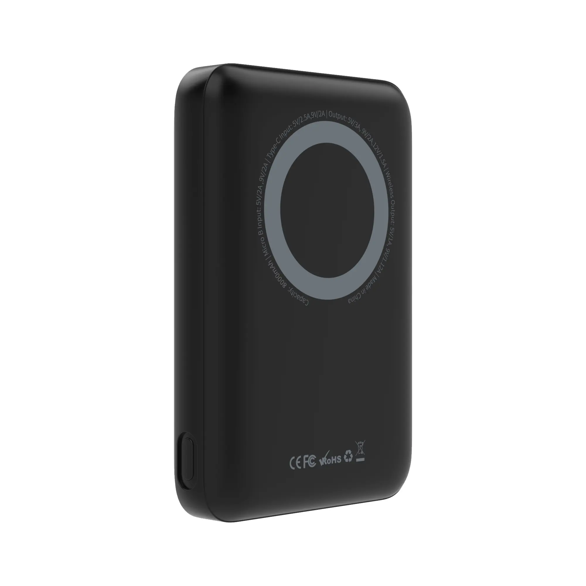 Беспроводное магнитное ЗУ "Forsage SOFTTOUCH", 8000 mAh с быстрой проводной (20W) и беспроводной (15W) зарядкой, покрытие soft touch / черный