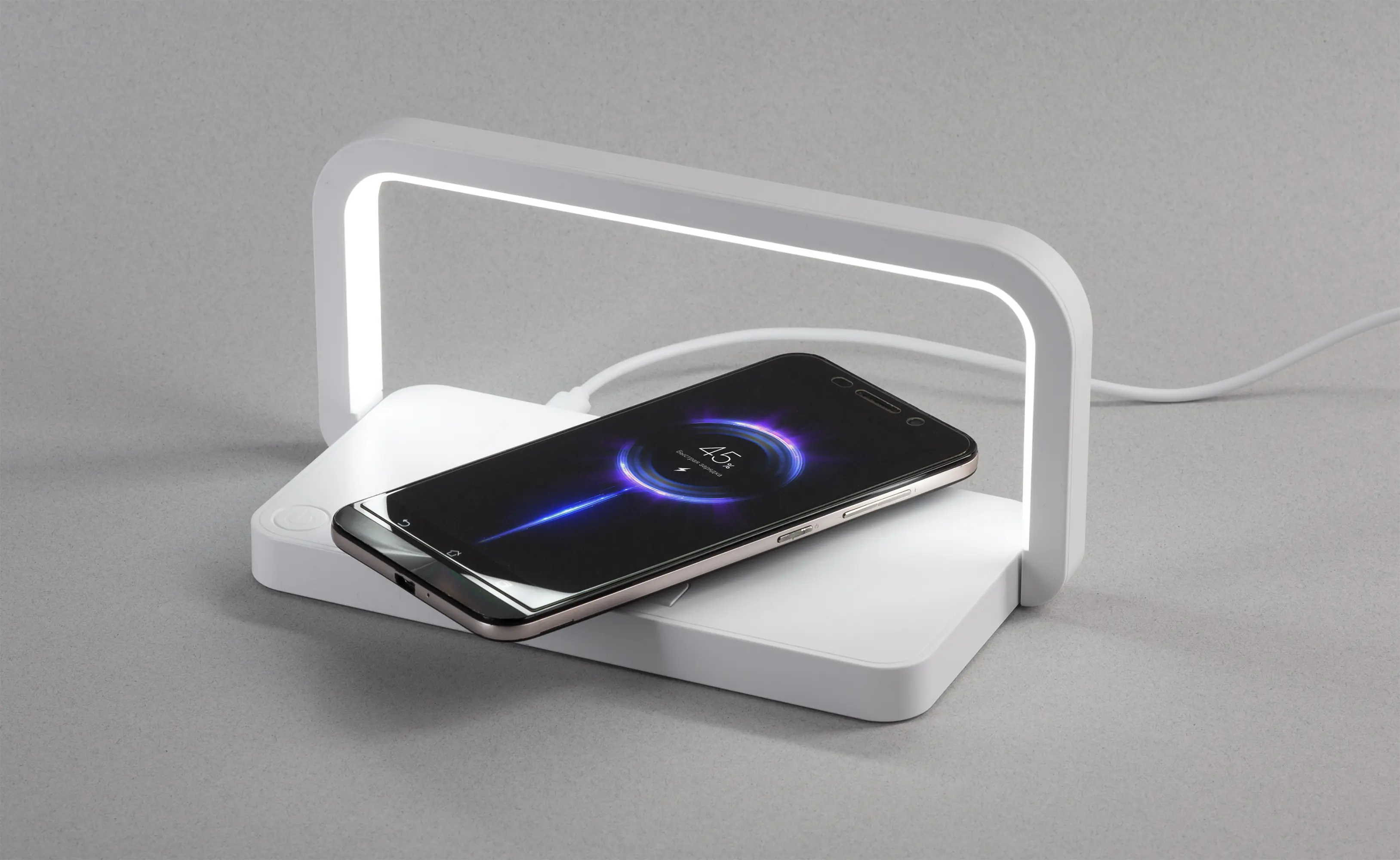 Лампа складная "Smart Light" с беспроводным (10W) зарядным устройством и подставкой для смартфона / белый