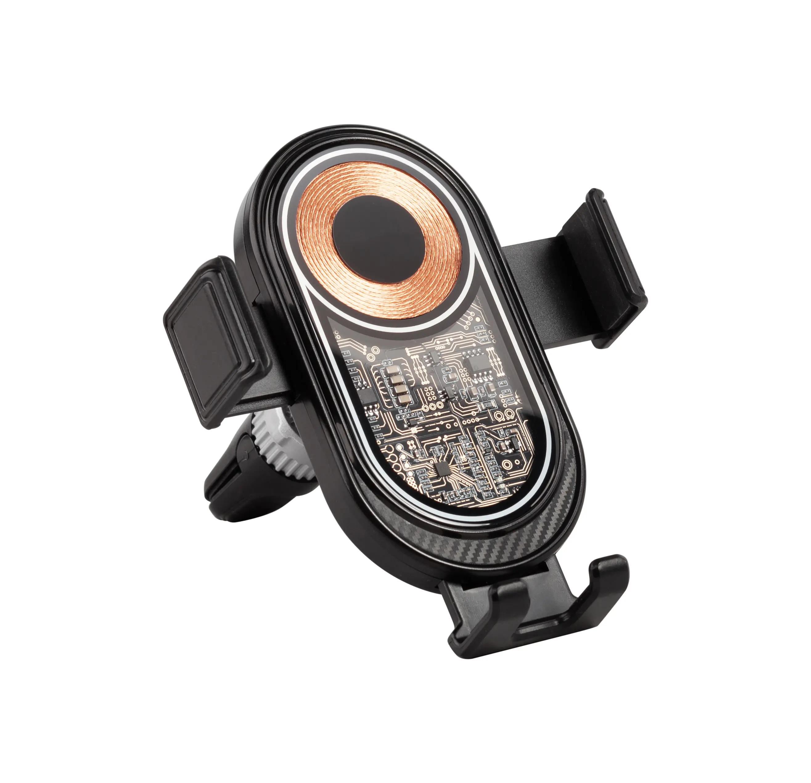 Автомобильное беспроводное (15W) зарядное устройство "Guide" с прозрачным корпусом / черный с серебристым