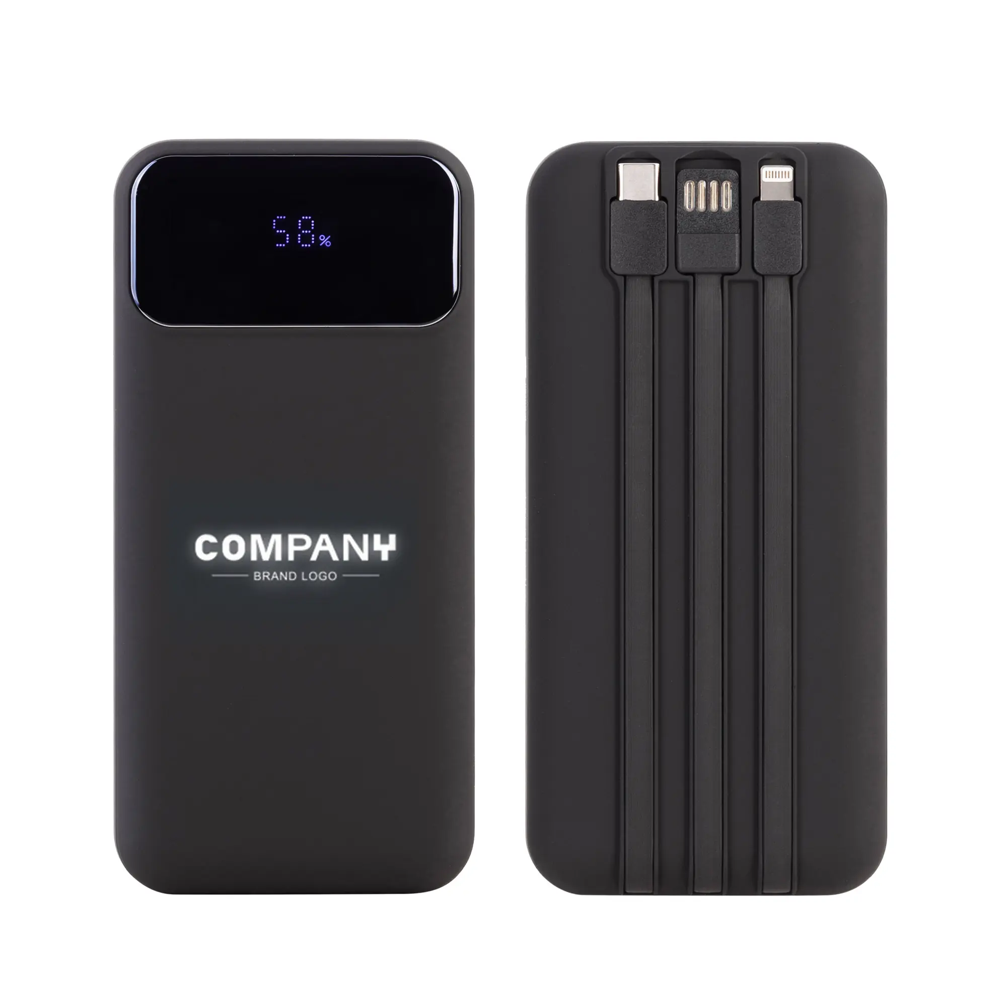 Зарядное (22.5W) устройство "Top Grade SOFTTOUCH" 20000 mAh с подсветкой логотипа, встроенными кабелями и цифровым индикатором заряда / черный