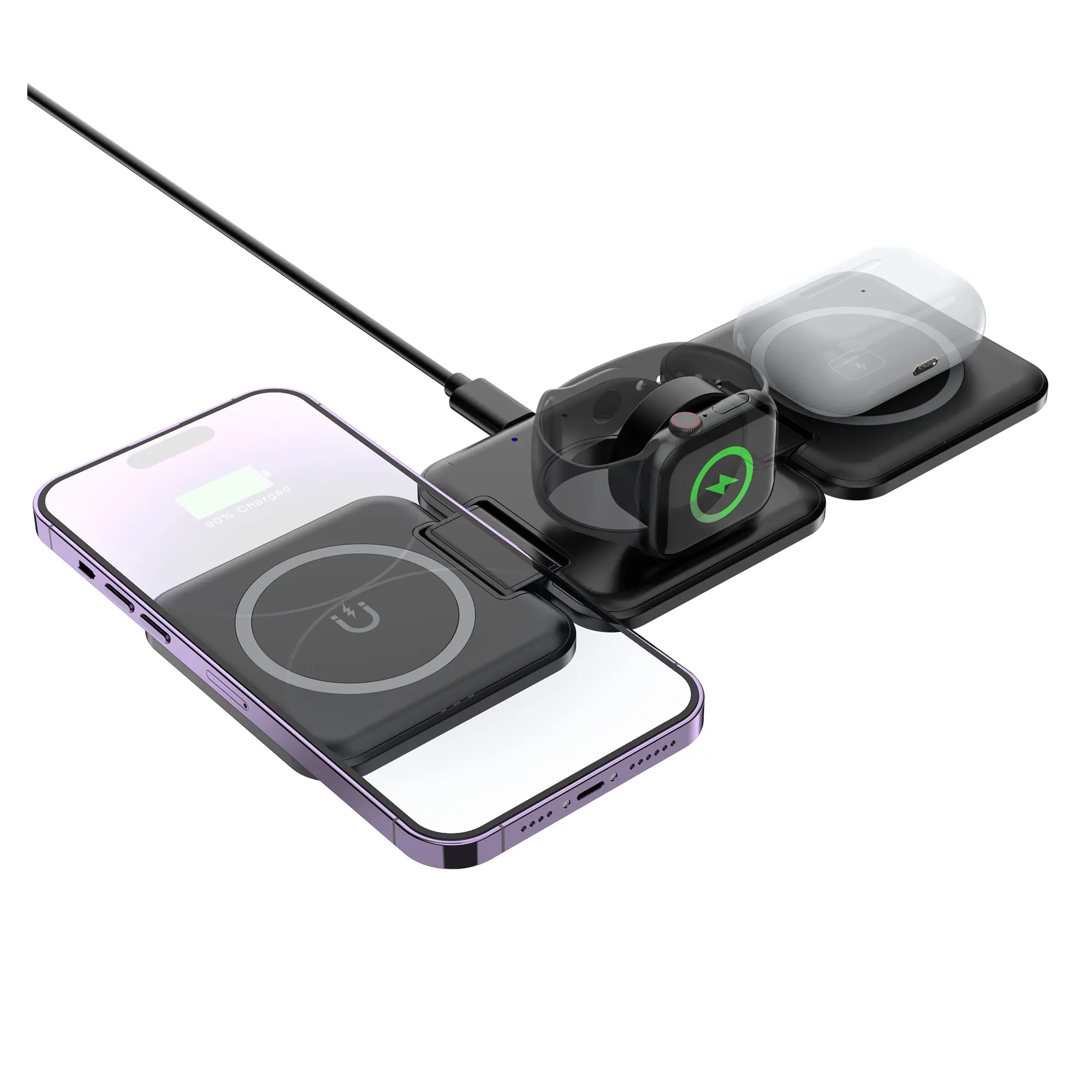 Складная беспроводная (15W) зарядная станция "Flip" с MagSafe / черный