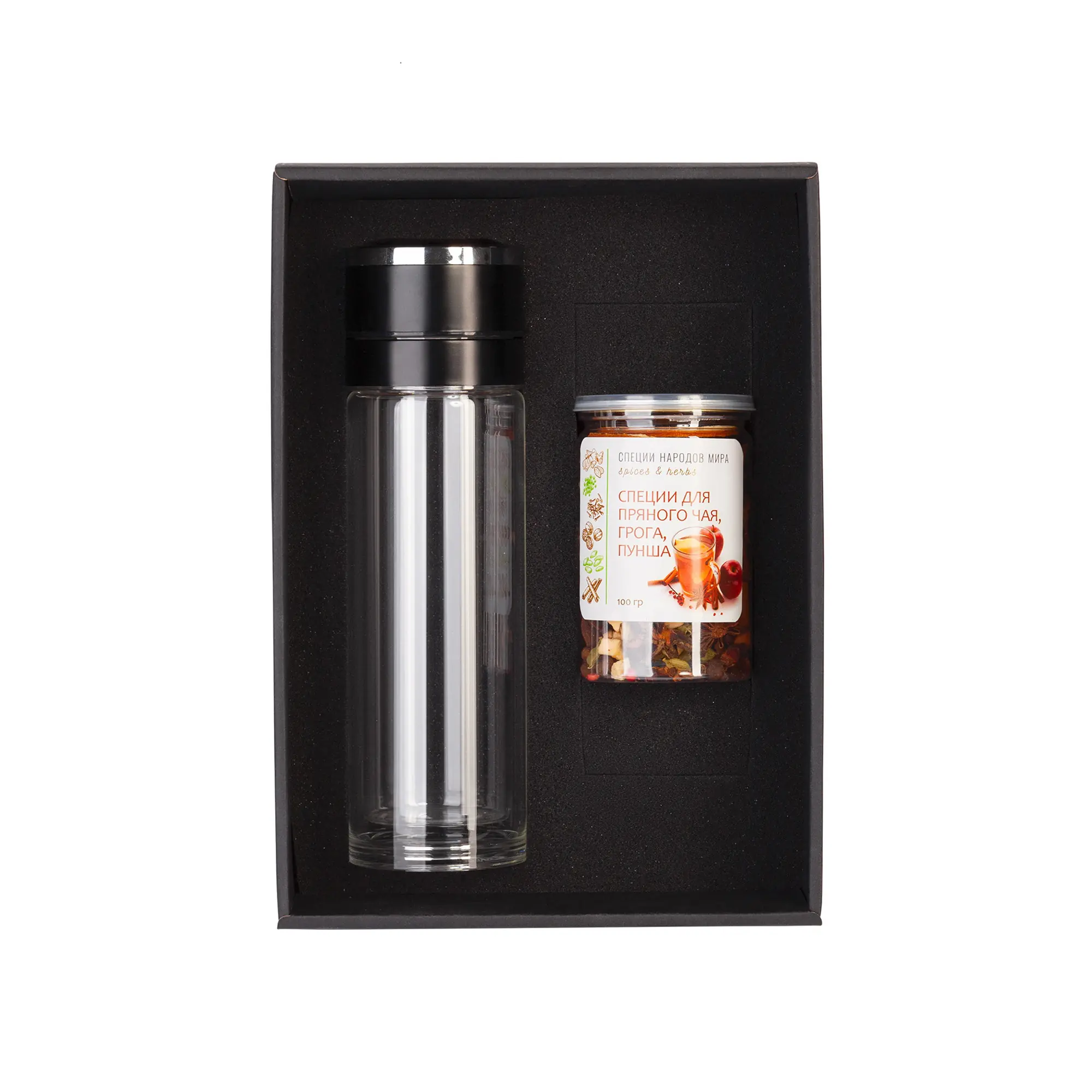 Набор подарочный "Pleasure": термос "Press", специи / черный