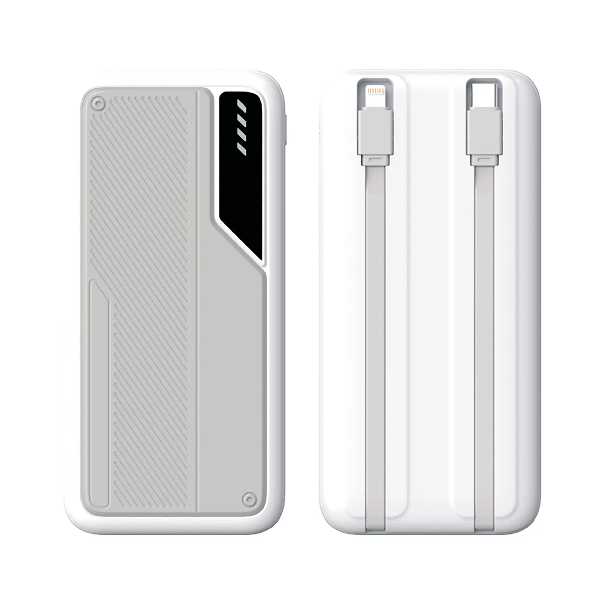 Зарядное устройство "Connect" 10000 mAh со встроенными Type-C/Lightning кабелями / белый с серым